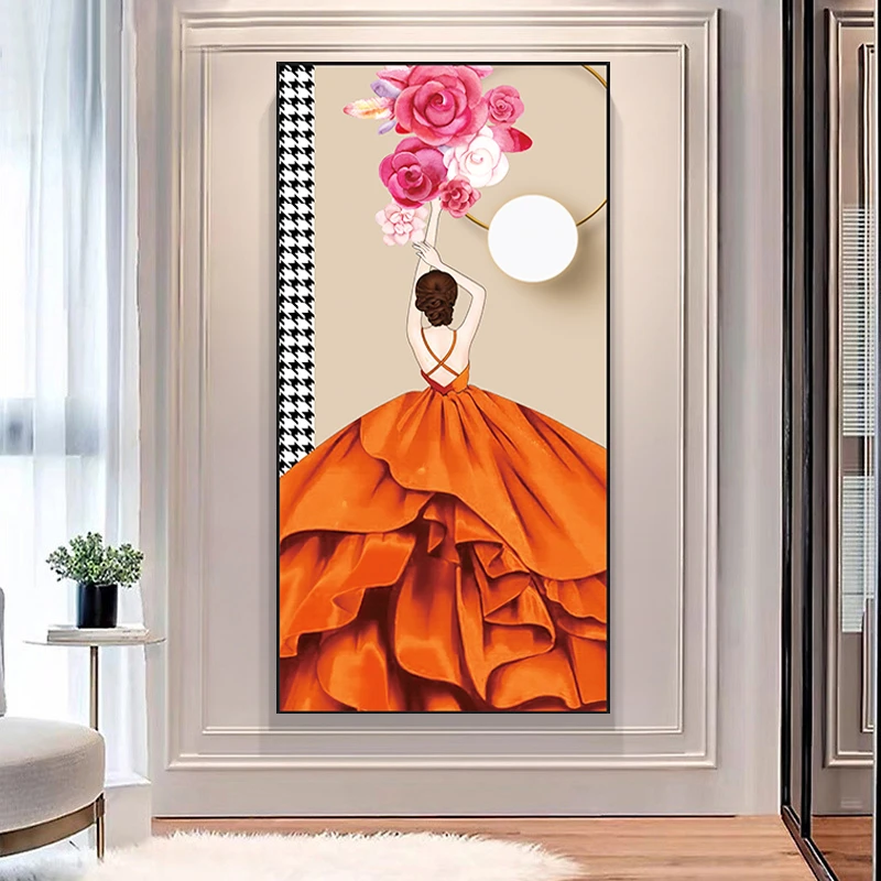 中式客厅入门贴画走廊竖版背景墙纸墙面自粘壁画入户玄关装饰画