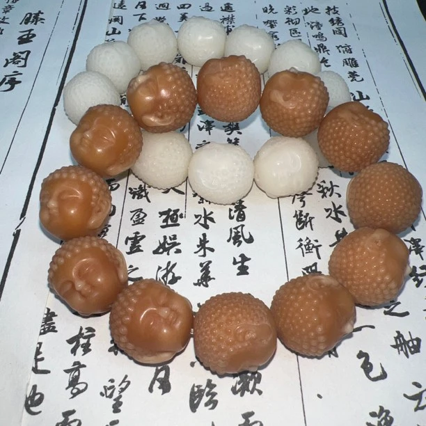 天然风化菩提根原籽雕刻宝宝佛头手串男女同款