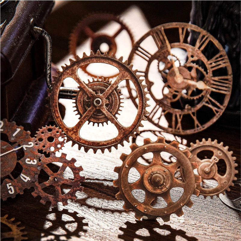 言己 遗忘系列做旧镂空贴纸齿轮朋克蒸汽合金饰品拼贴素材 6款