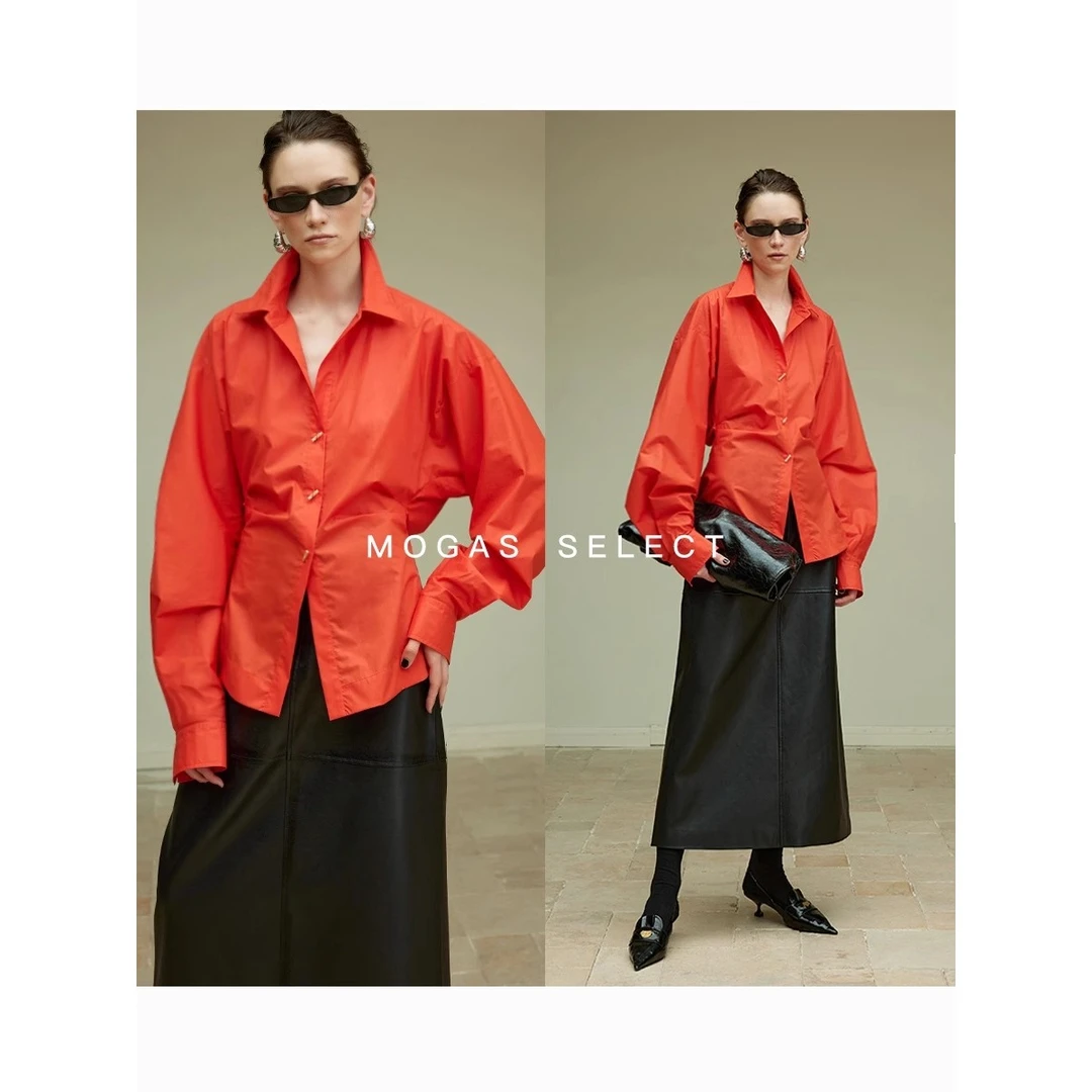 Mogas【粉丝回馈】重磅精梳棉收腰上衣解构设计感白衬衫315502