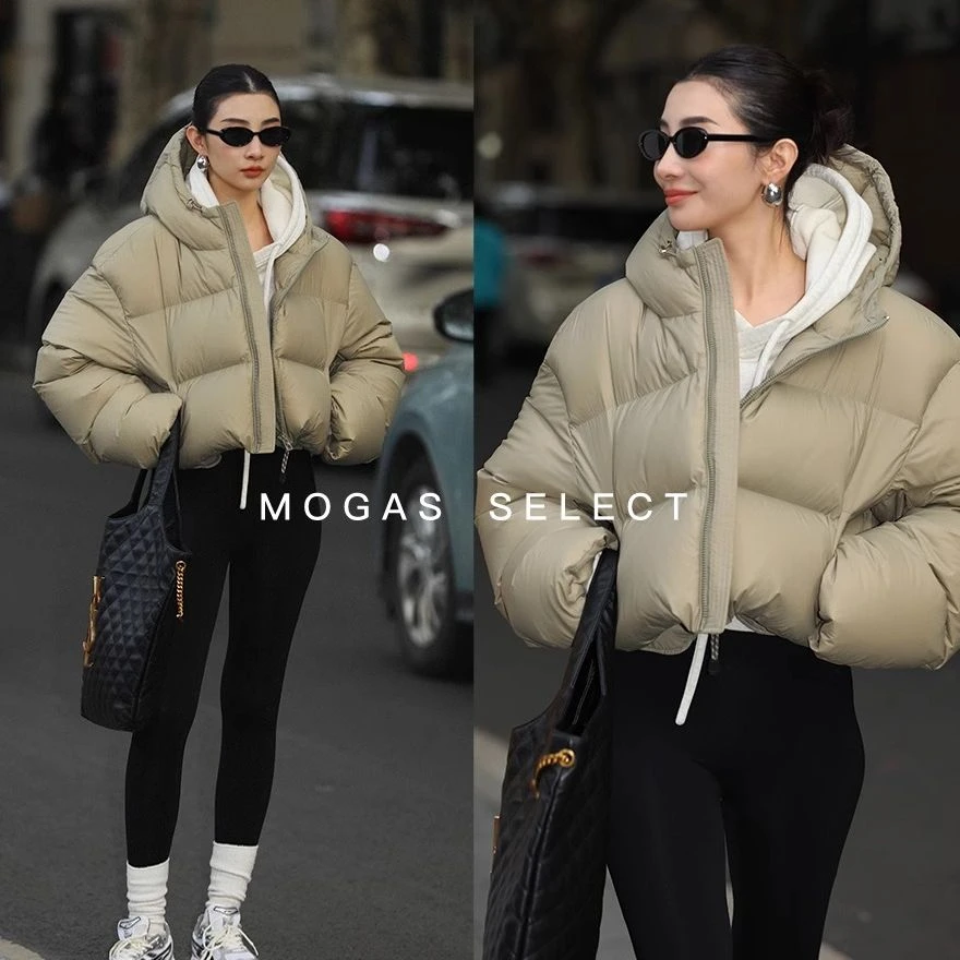 MOGAS【搭搭精选】美式肯豆风 重磅90白鹅绒连帽外套短款加厚羽绒服