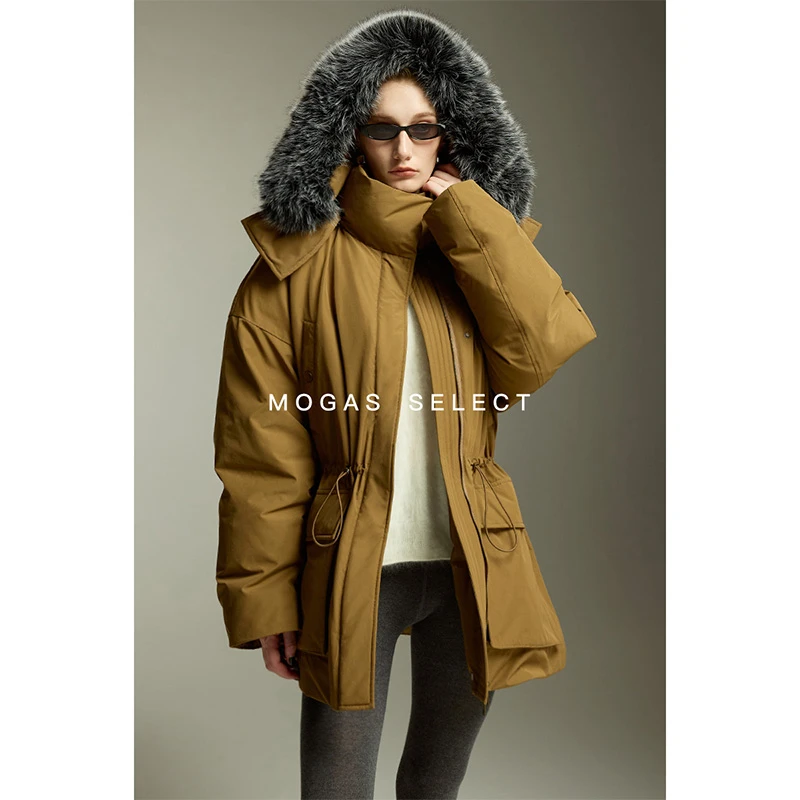 Mogas【口口专属】保暖王炸西班牙进口90白鸭绒收腰毛领连帽羽绒服