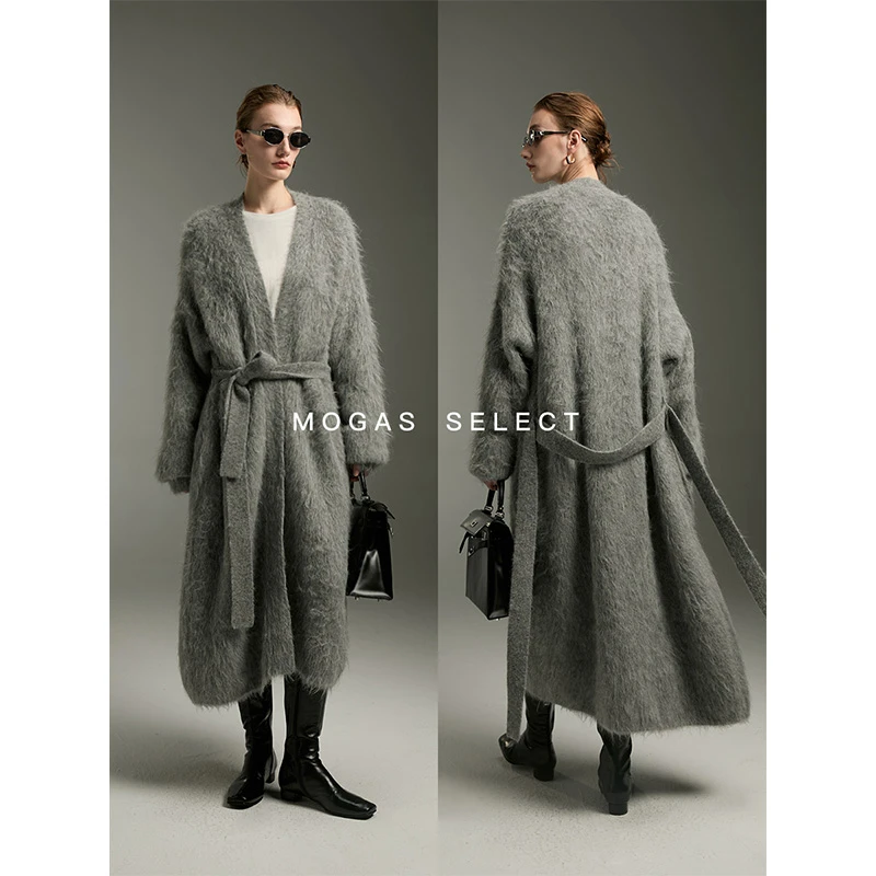 张千万 x Mogas 羊驼毛拉绒v领长款开衫