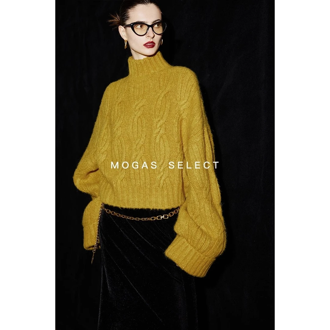 Mogas 【达人专属】重磅羊驼毛羊毛混纺时髦显瘦复古绞花套头毛衣