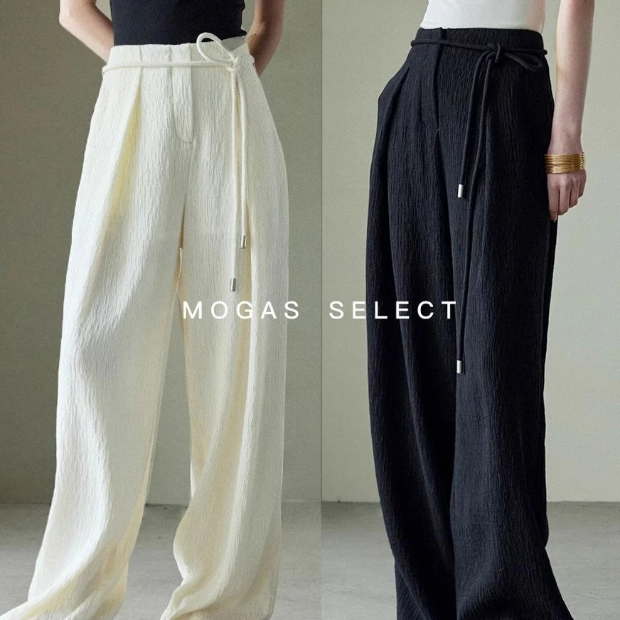 MOGAS.【达人专属】慵懒row风定制立体褶皱百搭系带长裤慵懒松弛裤