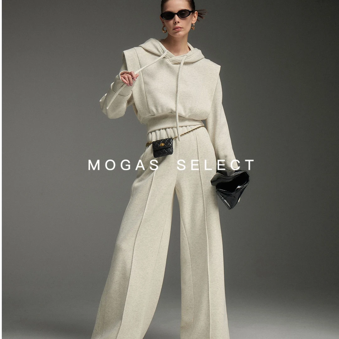 Mogas宝藏单品 廓形加绒抽绳连帽卫衣拖地阔腿卫裤美式套装316101