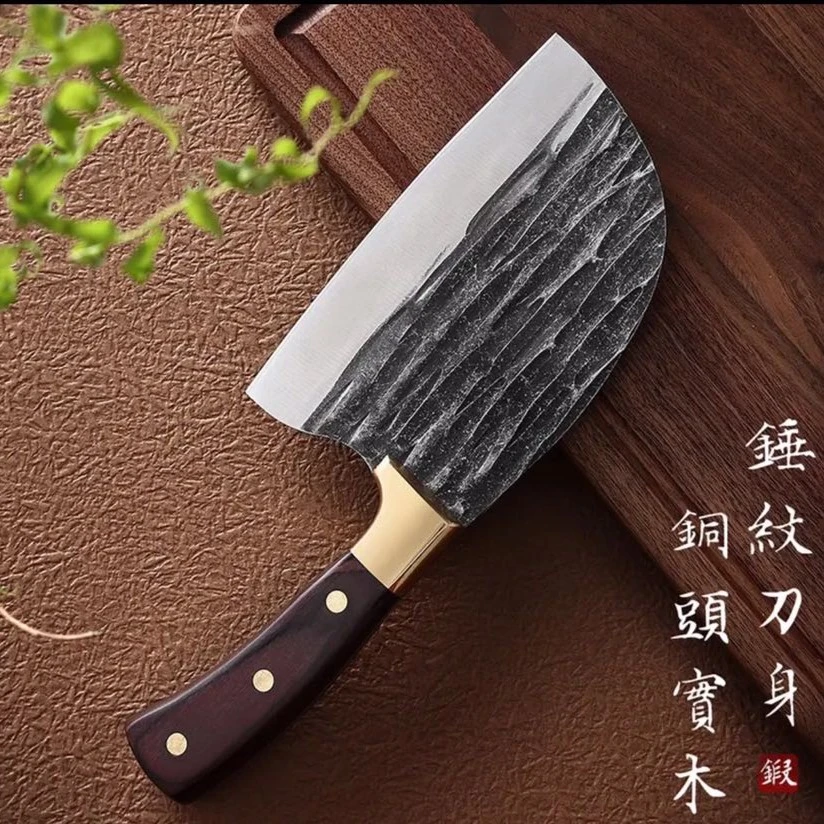 加厚斩切两用刀切菜刀厨师家用锋利切肉刀手工锻打--铜鱼头斩切刀