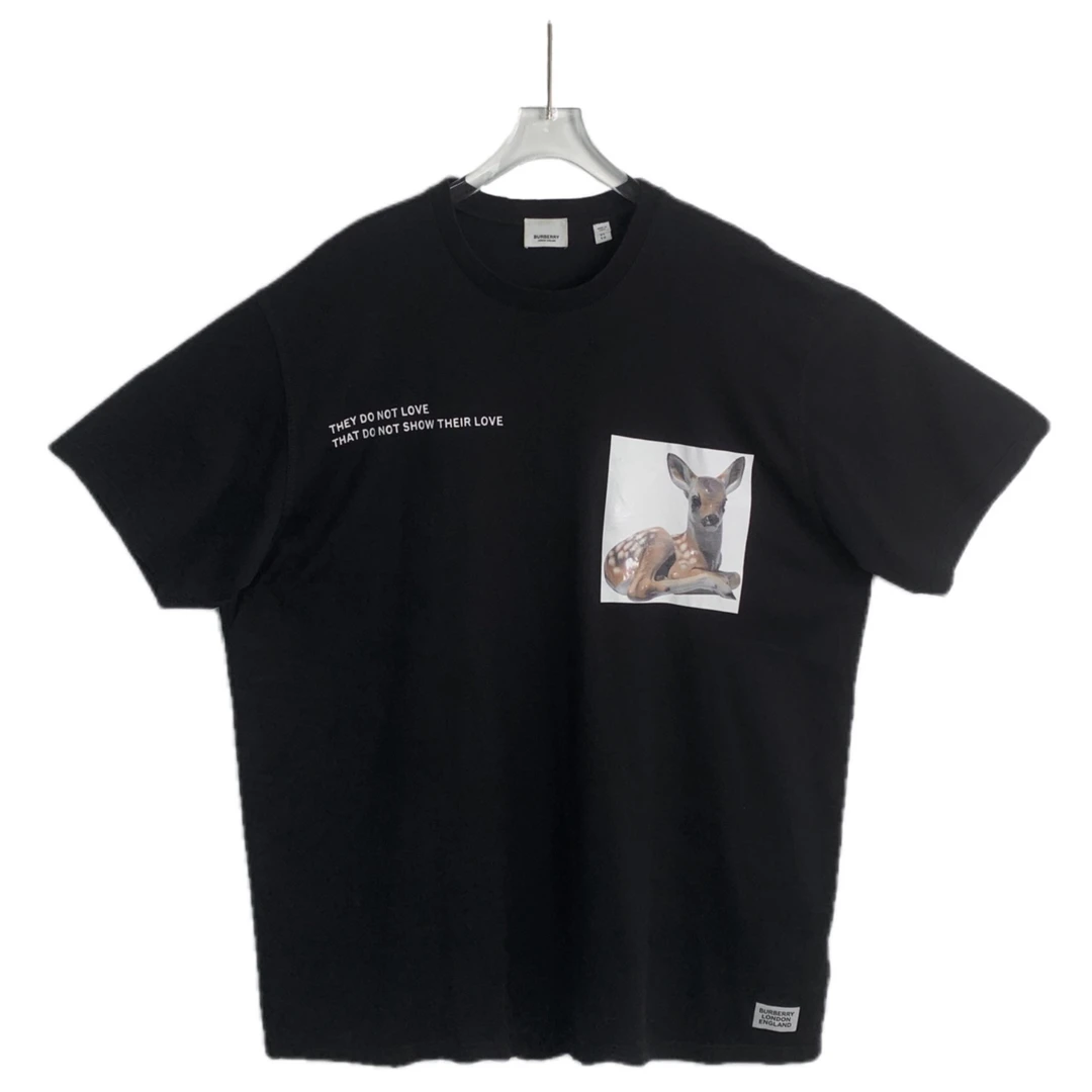 99新 BURBERRY/博柏利 00518 Burberry小鹿印花黑色短袖 XL码