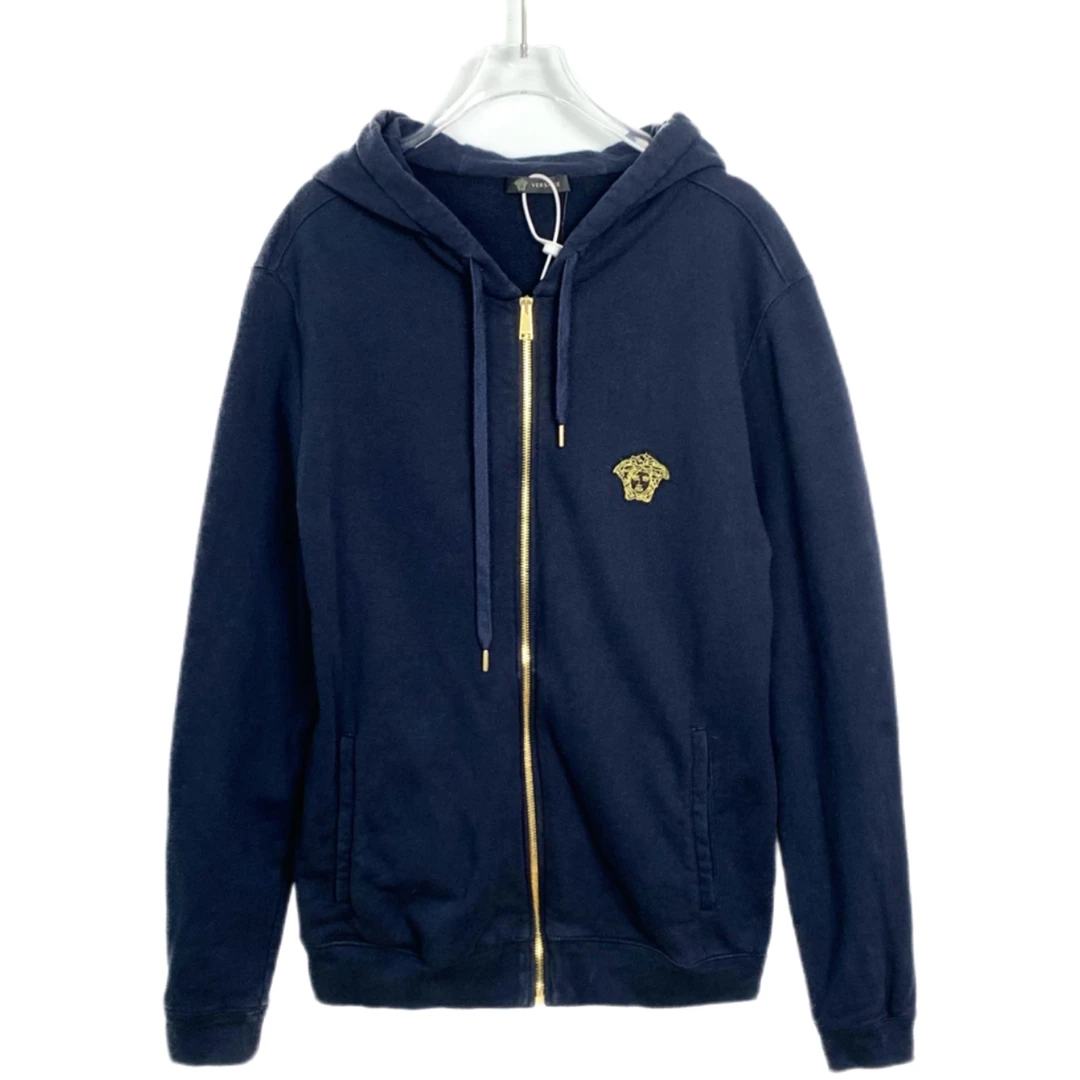 99新 VERSACE/范思哲 A级 003551 头像贴饰拉链外套 深蓝色 L码