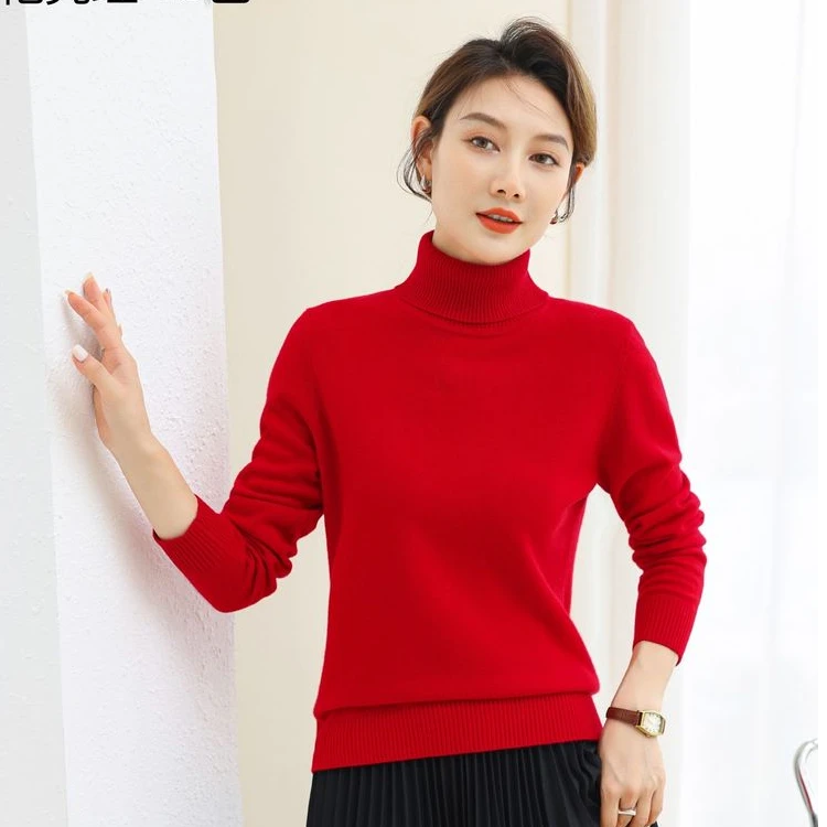 100%羊毛秋冬加厚双翻领纯色净版打底