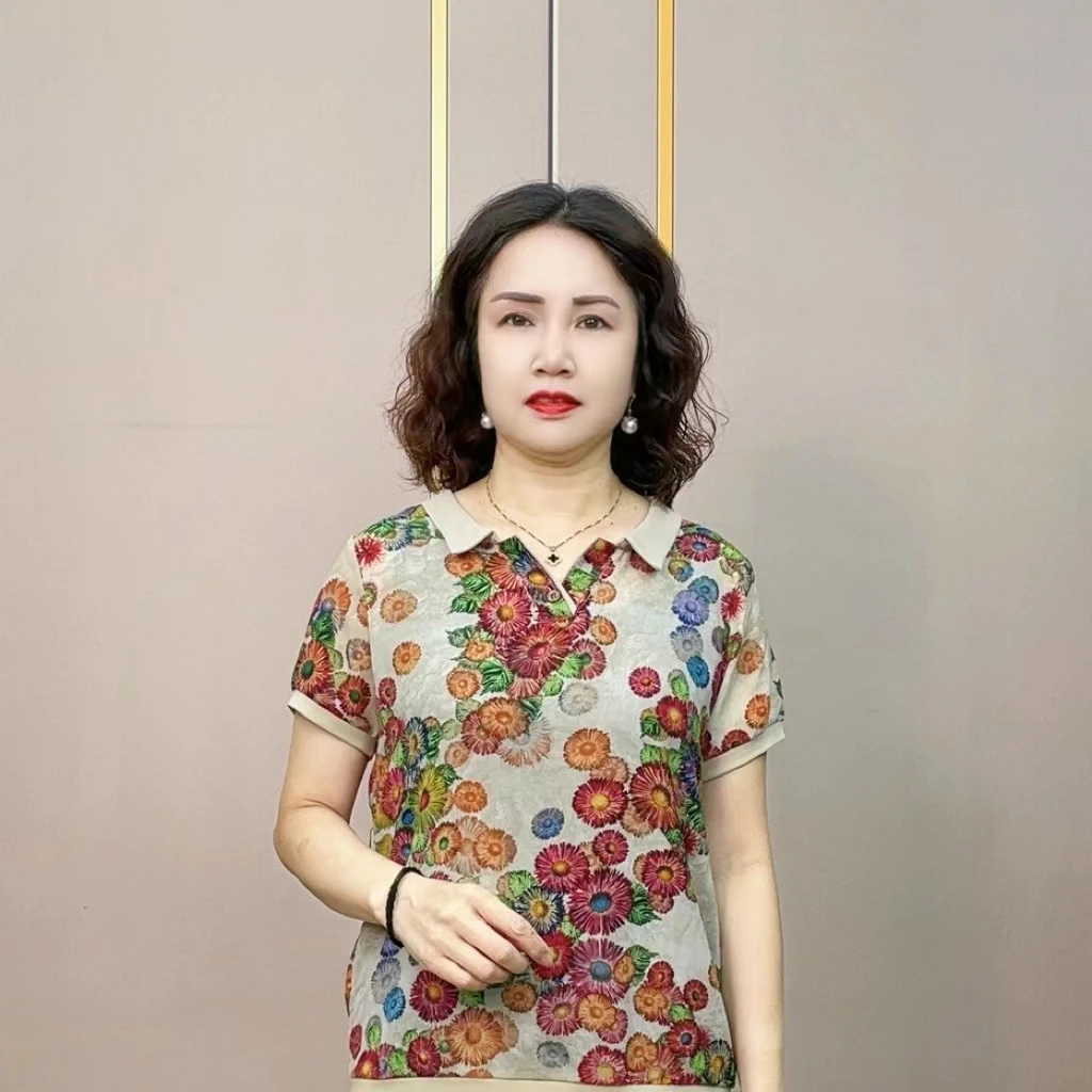 雪纺衫t恤上衣女2024夏季新款薄款遮肉百搭妈妈减龄短袖休闲小衫
