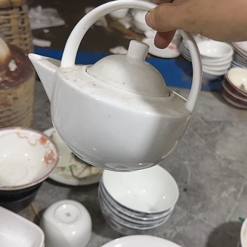 瓷片素胎单色釉提梁壶