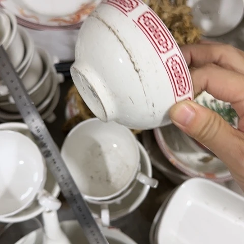 瓷片回纹釉中彩汤碗八只10cm