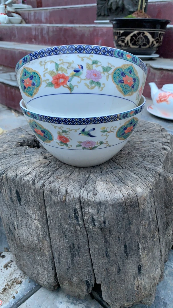 花鸟开窗碗2个 直径16.5cm