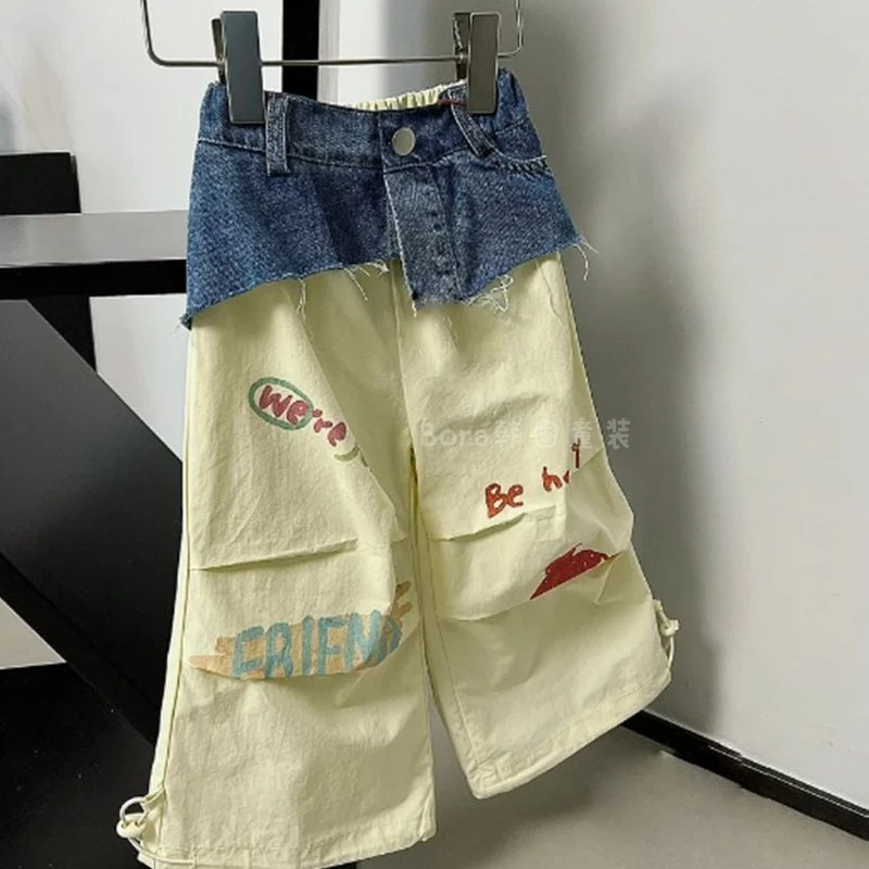 女童裤子春秋款2024新款潮帅气时髦炸街儿童工装裤大童休闲阔腿裤