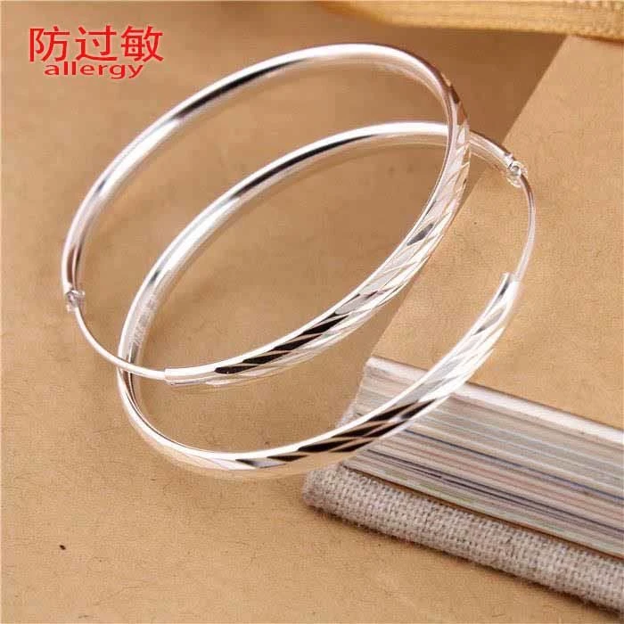 足银耳饰 999耳环夸张大耳圈女个性气质日韩国长款圆环圆银针镀银