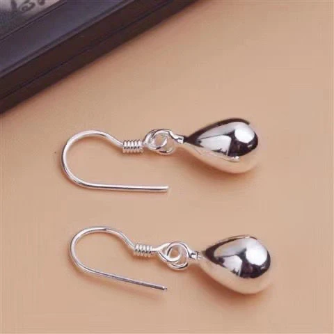 足银耳饰 999纯银耳勾女水滴耳坠简约时尚气质复古耳饰短款防过敏