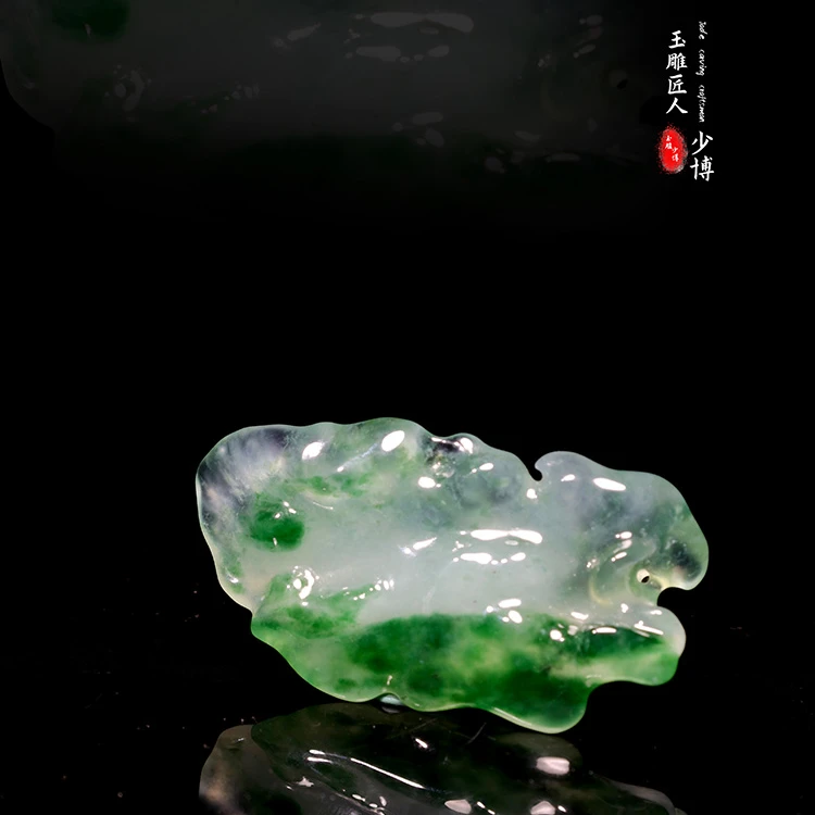 少博珠宝|天然缅甸A货翡翠高冰飘花意境随形雕刻珠宝级精品翡翠