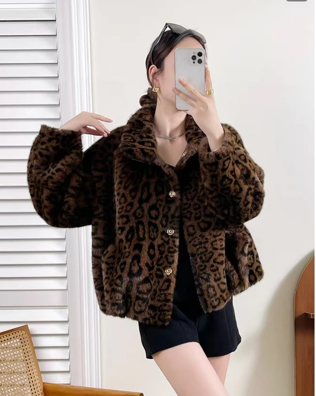 【晶姐】短款豹纹气质时尚豹纹百搭女装外套
