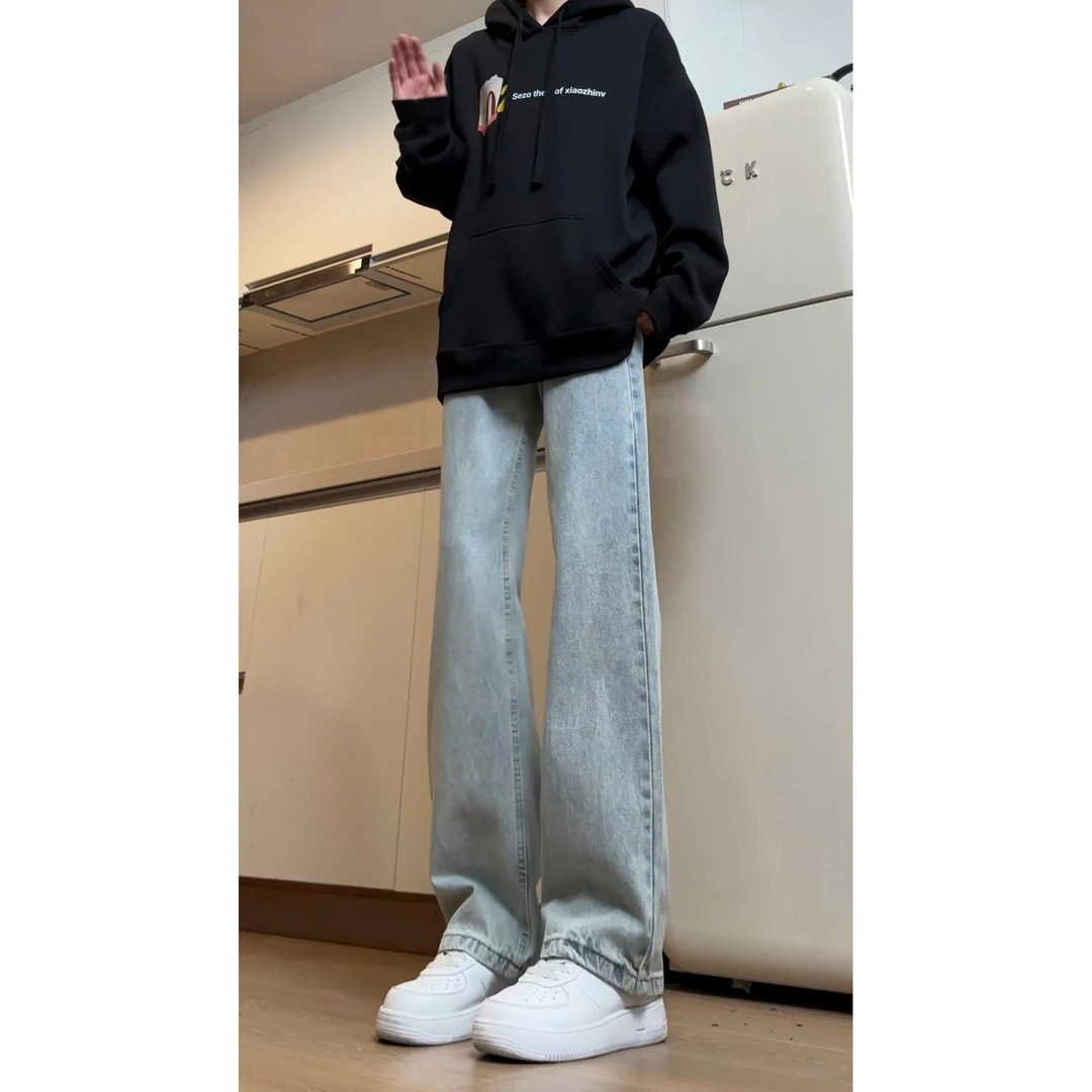 复古牛仔裤男休闲美式高街学生百搭vibe裤子大码显瘦宽松直筒裤子