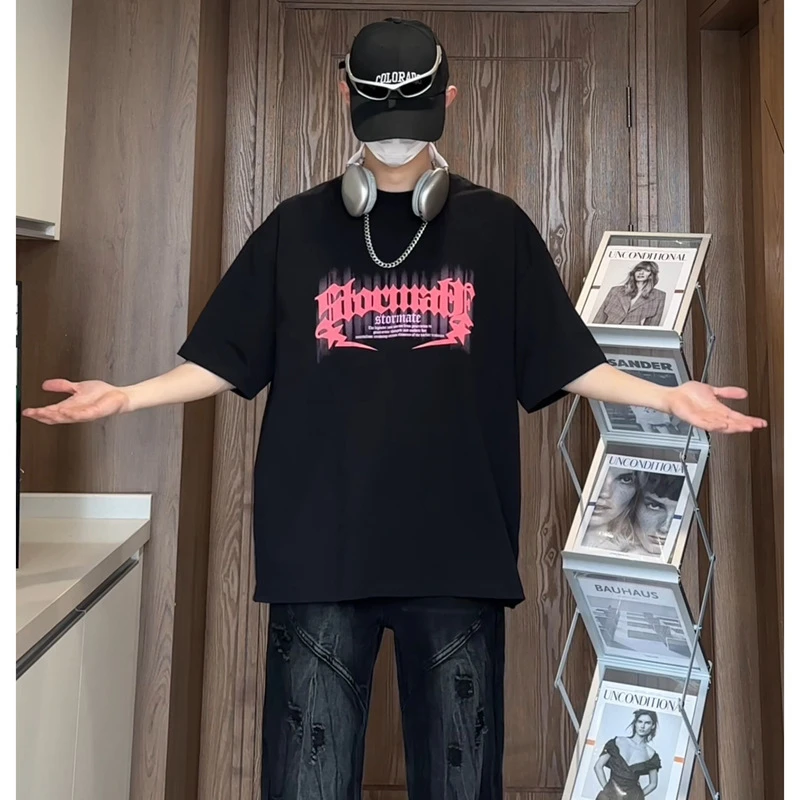 男士百搭美式复古纯棉短袖t恤女夏季设计感小众潮牌宽松半袖上衣