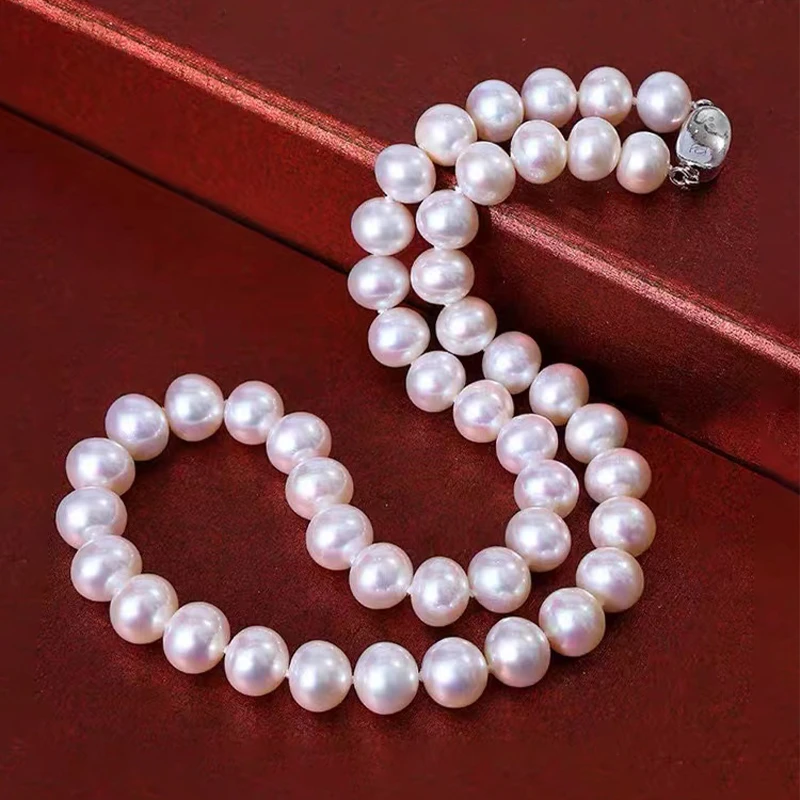 天然珍珠近正圆妈妈链全珠项链 白色 卡8-9MM大小