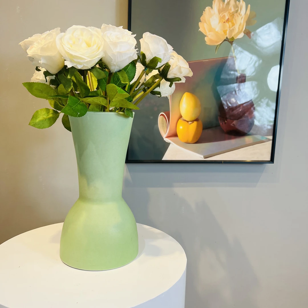 景德镇手工拉胚北欧现代几何哑光抹茶绿客厅餐桌角几水培鲜花花瓶