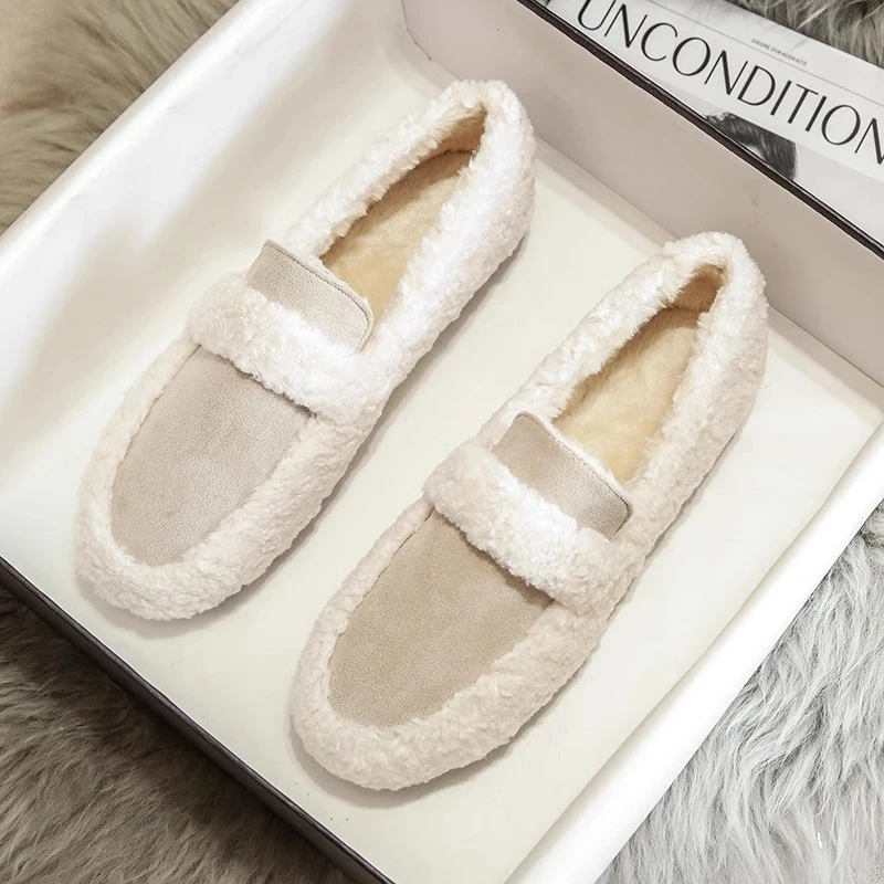 dhini爆款毛毛鞋女秋冬外穿一脚蹬舒适软底豆豆鞋女棉鞋小码33-34