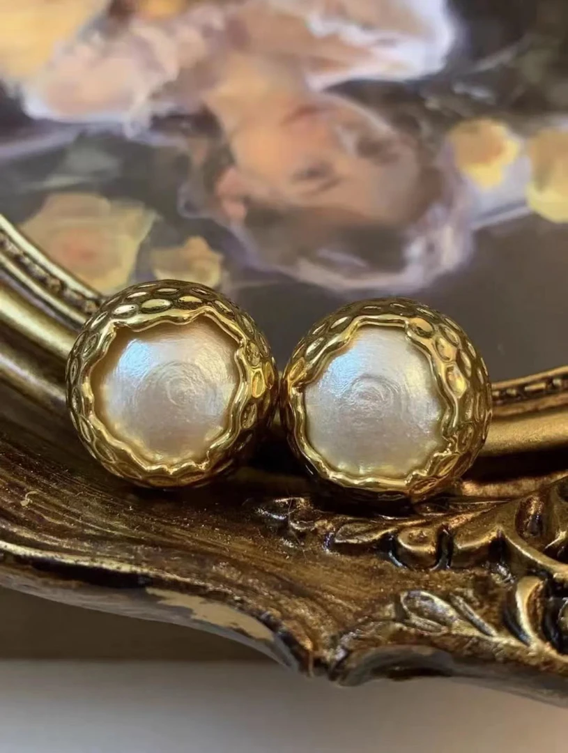 非金属耳饰 古风法式简约古法金色重工镶嵌-5609