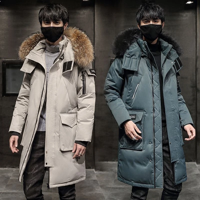男士羽绒服中长款2023冬季新款连帽加厚到膝潮流韩版大码外套