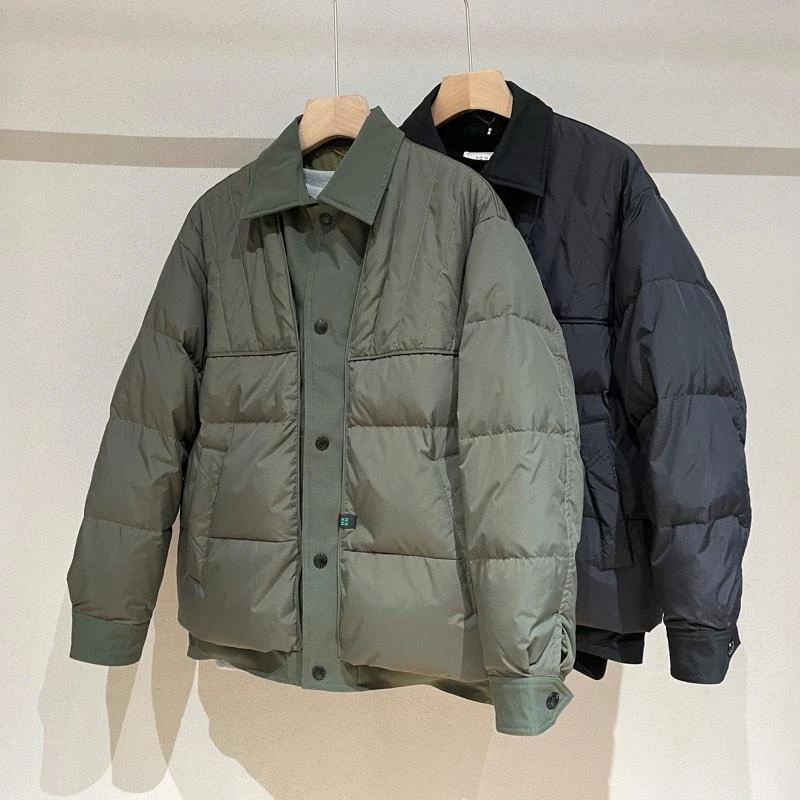 白鸭绒冬季新款男士羽绒服翻领拼接撞色休闲加厚保暖韩版宽松外套