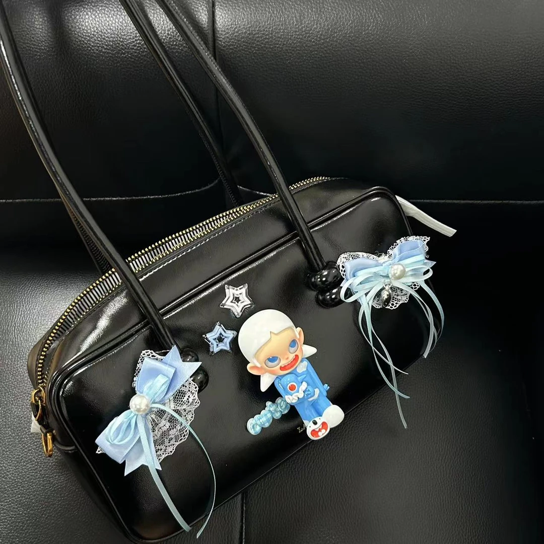 原创手工设计潮玩娃包 轻奢小众设计黑色保龄球包