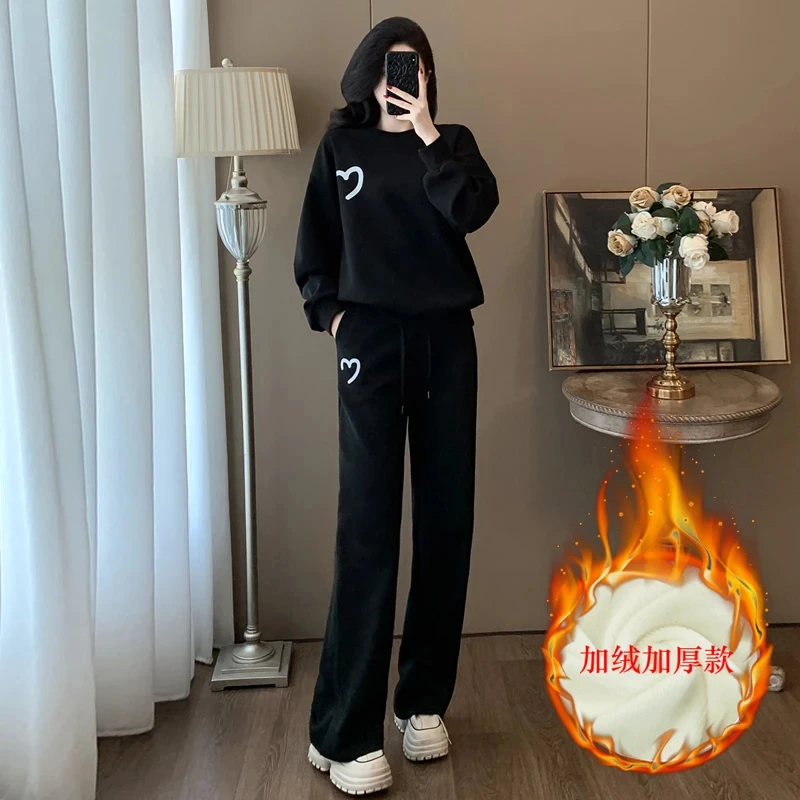 加绒加厚休闲运动套装女2025秋冬季纯棉时尚洋气显瘦宽松两件套潮