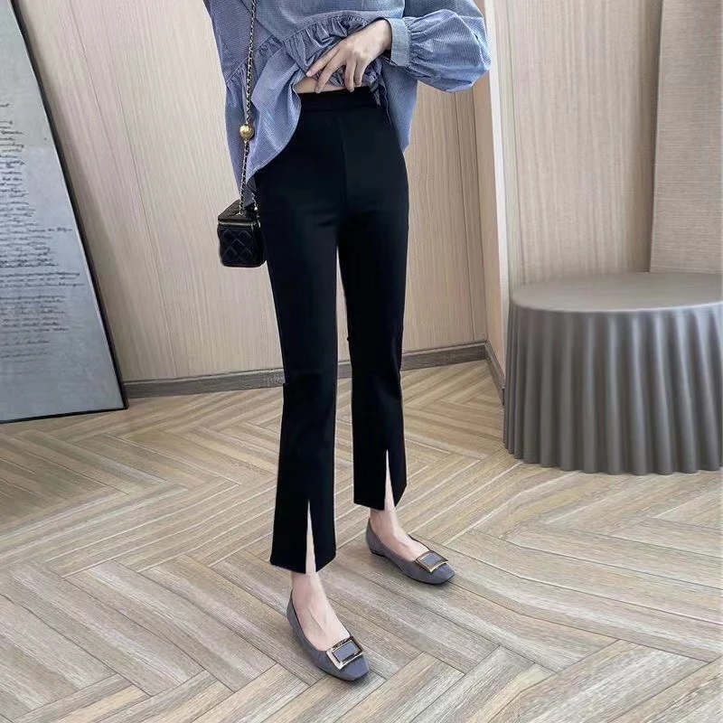 开叉薄款微喇裤2024夏季新款高腰微喇阔腿裤弹力长裤显瘦美人裤