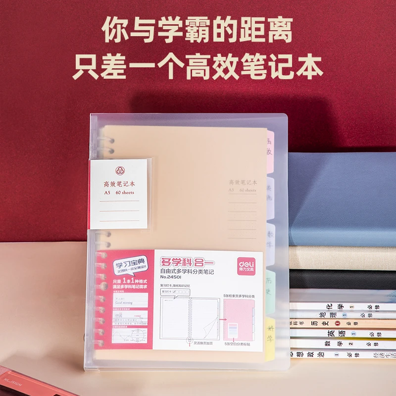 得力24501高效笔记本活页本A5-60页(透明)(本)