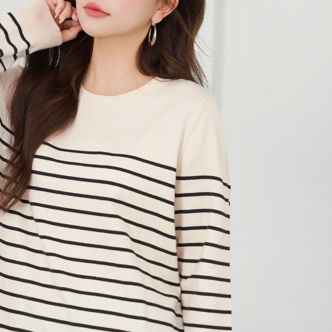 【复古条纹针织衫】MsShe大码女2025新款春内搭打底上衣A~M2409054