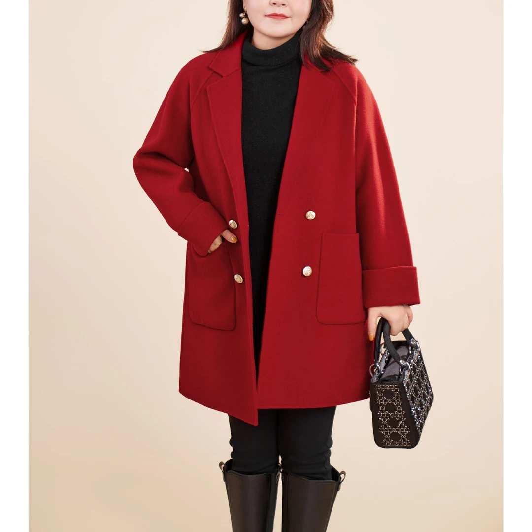 MsSheX采音大码女装时尚秋冬双面呢大衣A~B2309041