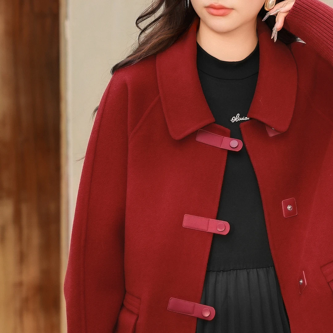 【100支绵羊毛】MsShe大码女2024秋冬茧型双面呢大衣外套A~M2410081