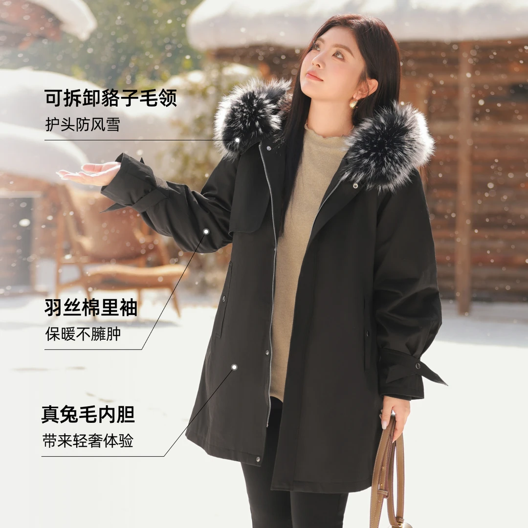 可拆卸貉子毛领+真兔毛内胆+羽丝皮草外套】MsShe大码女A~M2410105