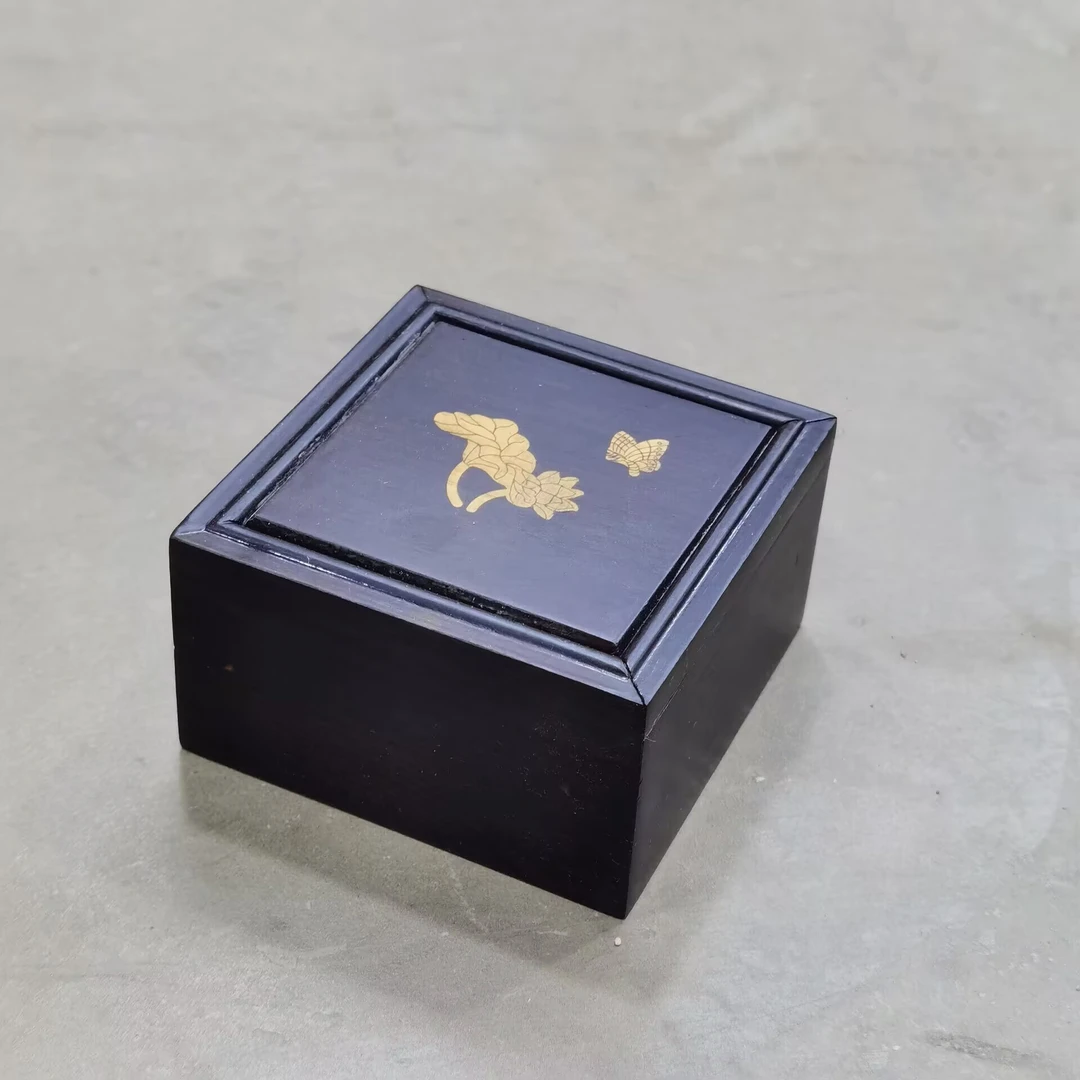 198 zgt抽拉盖8*8面嵌黄杨收纳盒饰品盒  （库存福利）