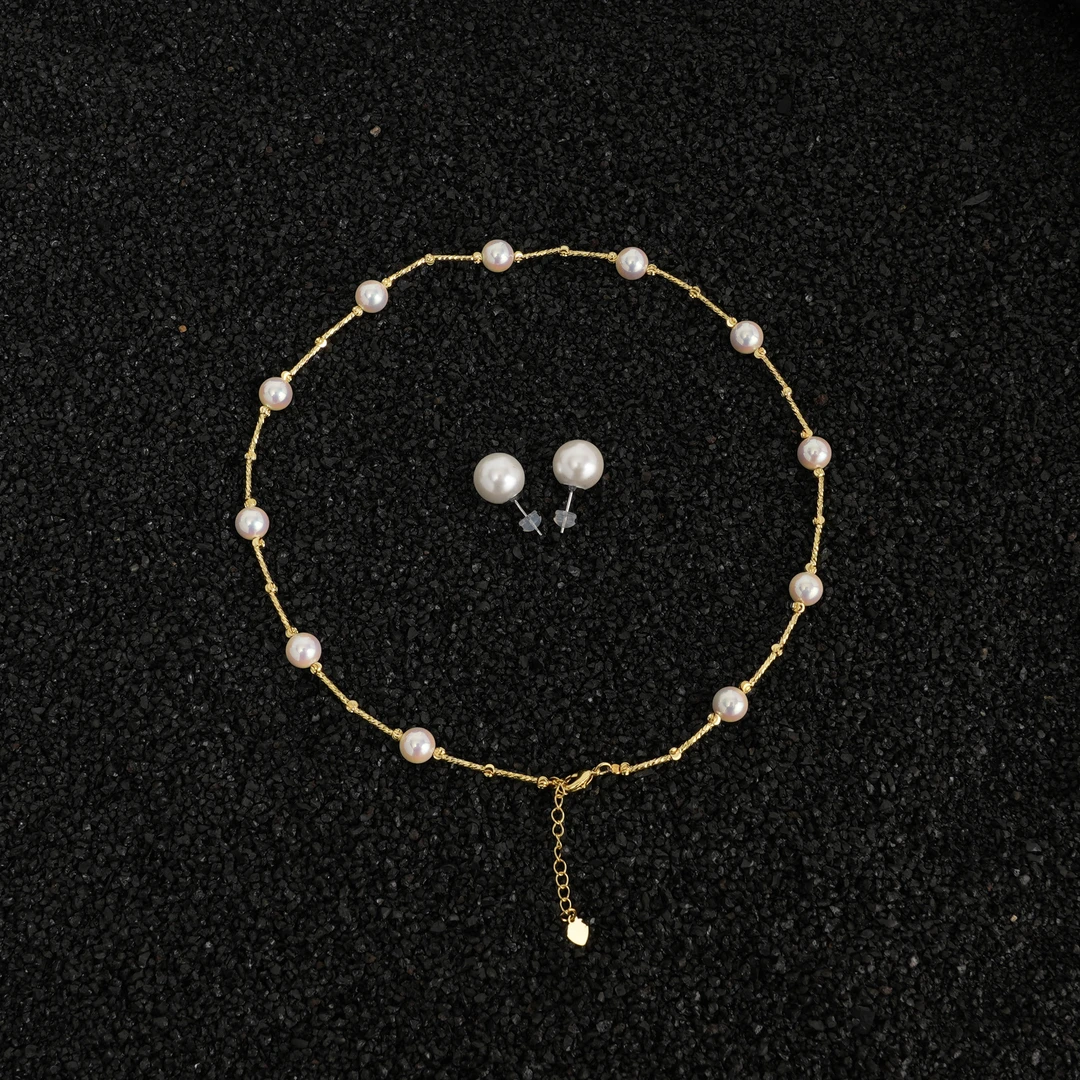 合金项链 2024天然强光满天星明星同款时尚法式轻奢贝珠项链