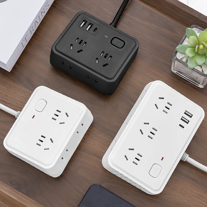 桌面45度插线板USB多孔位排插粗铜线家用学生宿舍桌面办公接线板