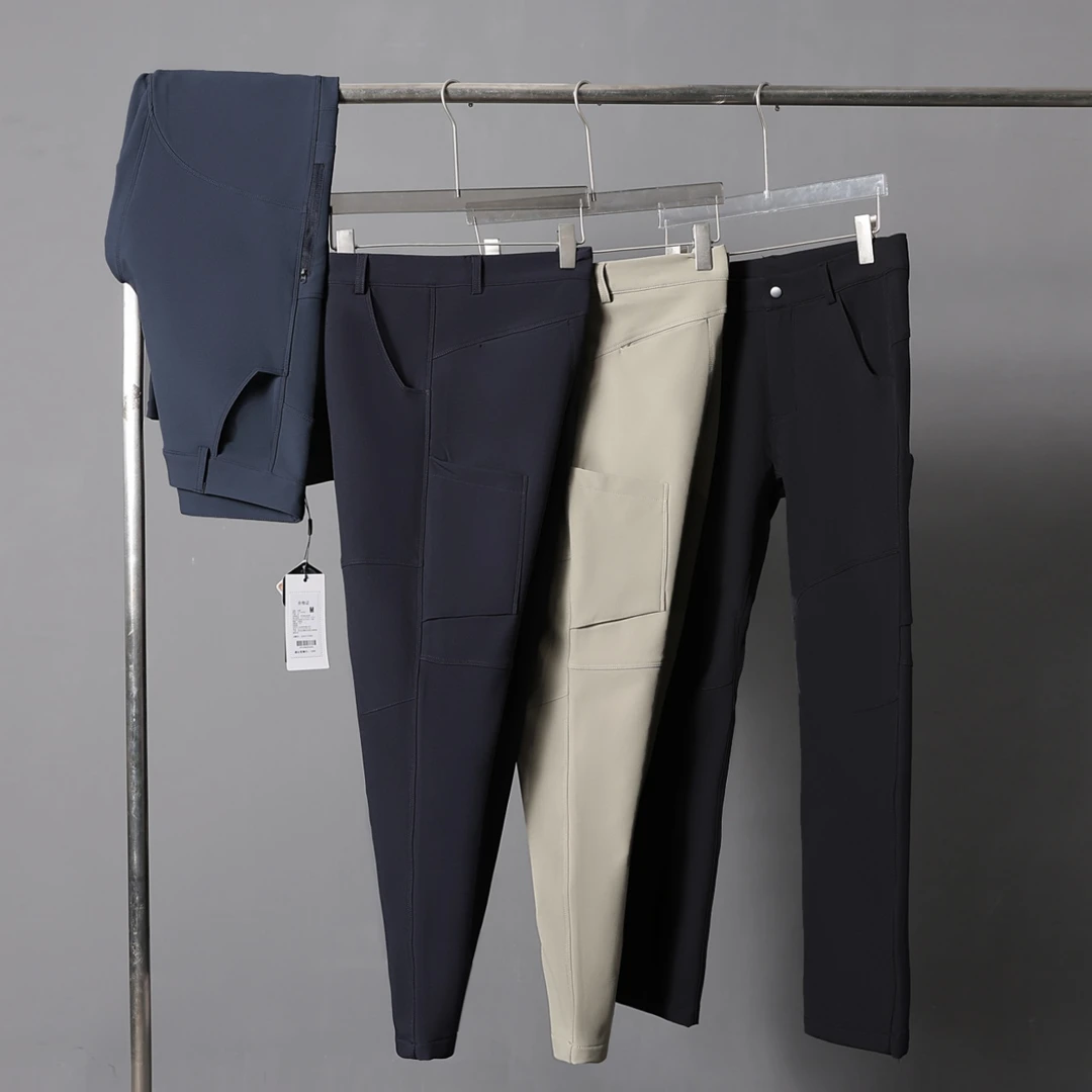 秋冬加绒3D结构立裁弹力户外防水软壳冲锋裤口袋直筒休闲裤-6066