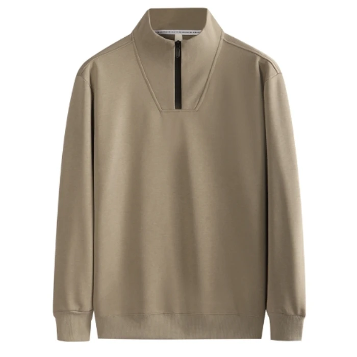 立领半拉链卫衣男秋春季打底纯色紧口长袖华棉2024宽松休闲高领