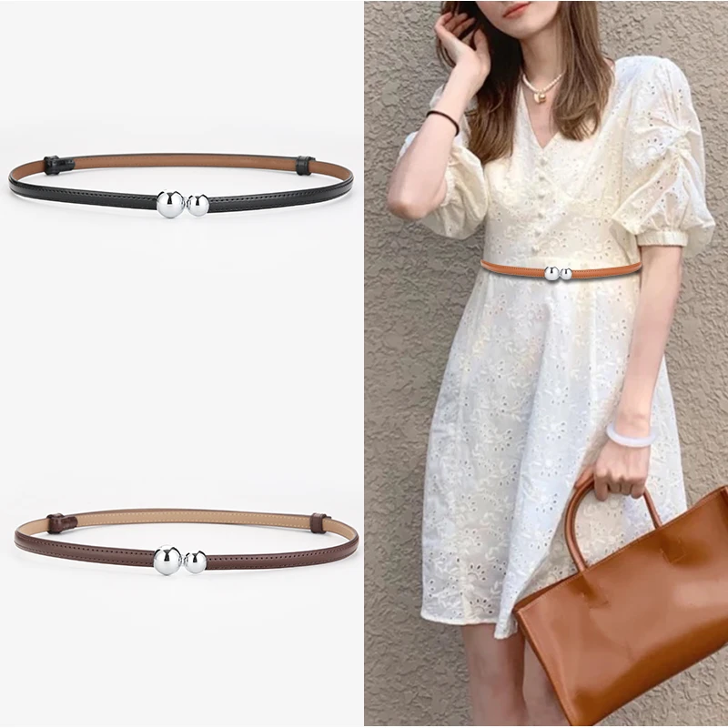 美洋同款连衣裙腰带白色真皮百搭春夏收腰裙子腰带黑色女生细皮带