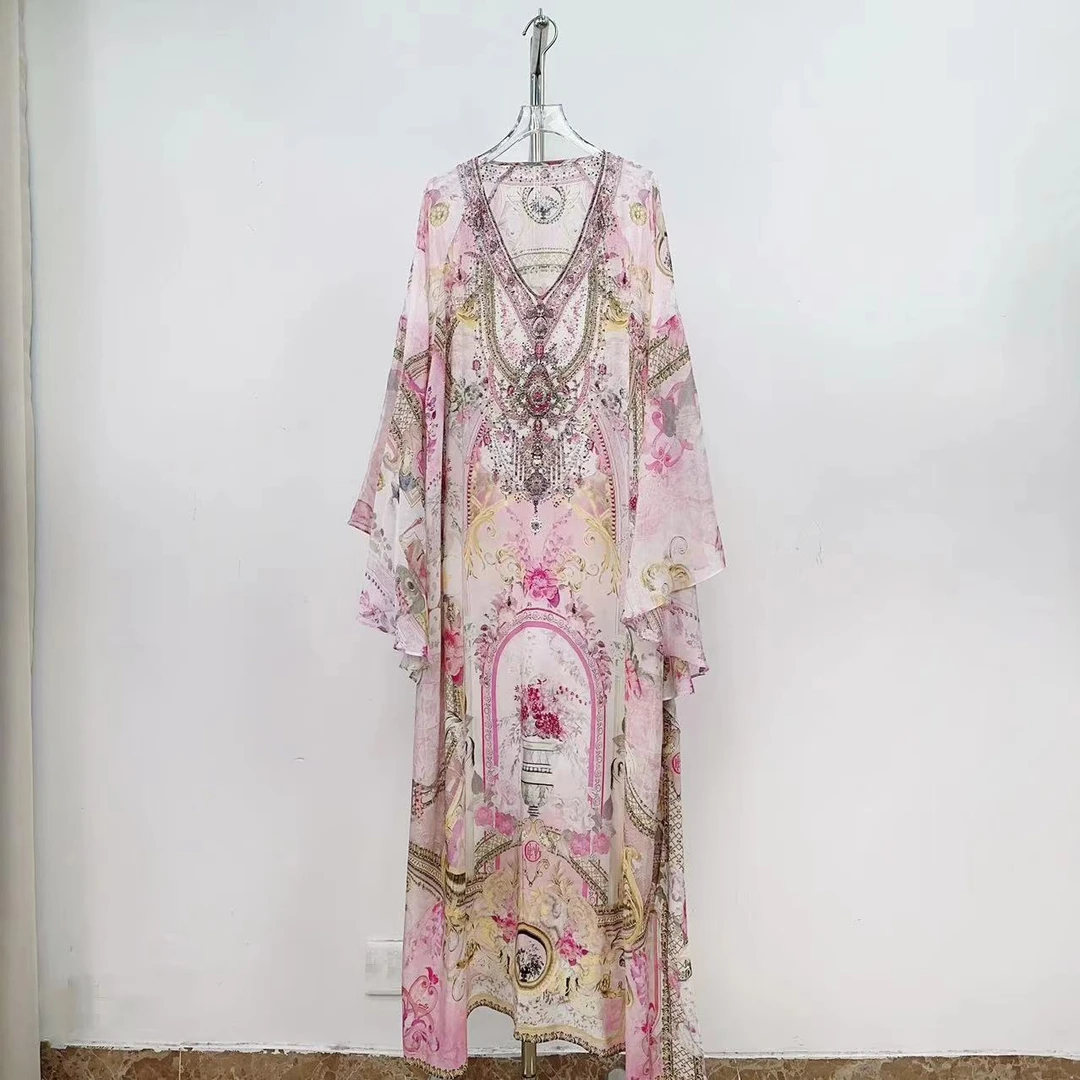 【飞哥女装】新款轻奢桑蚕丝V领大摆法式碎花长裙 稀缺孤品16