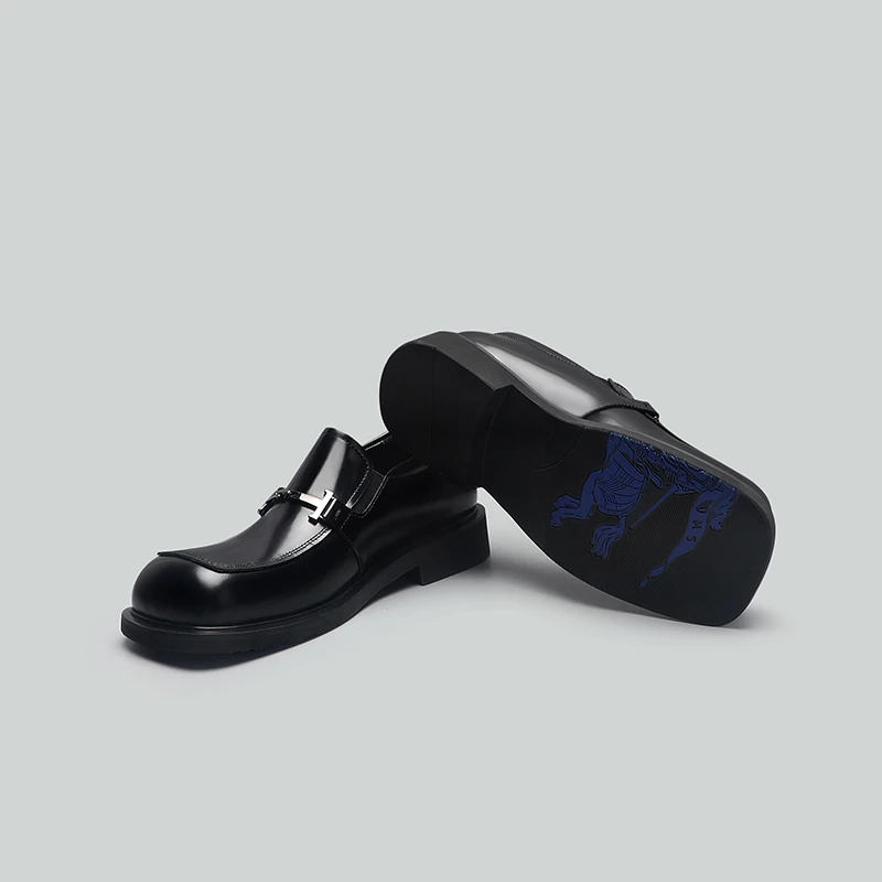 秋季新款男士真皮休闲商务一脚蹬皮鞋时尚厚底方头乐福鞋舒适百搭