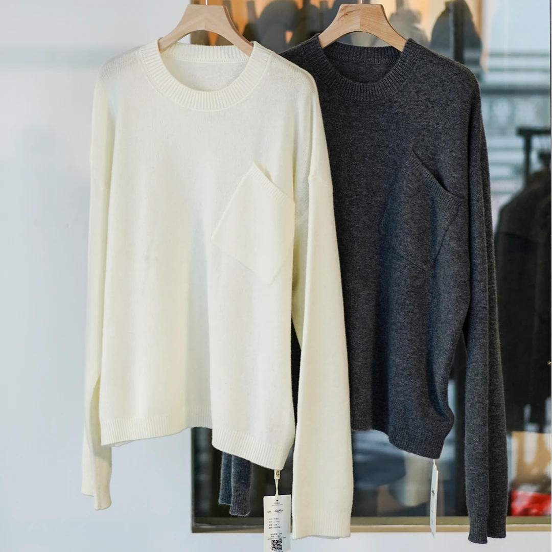 【诗意人生】纯羊绒   显瘦百搭设计感歪口袋羊绒衫45-6302