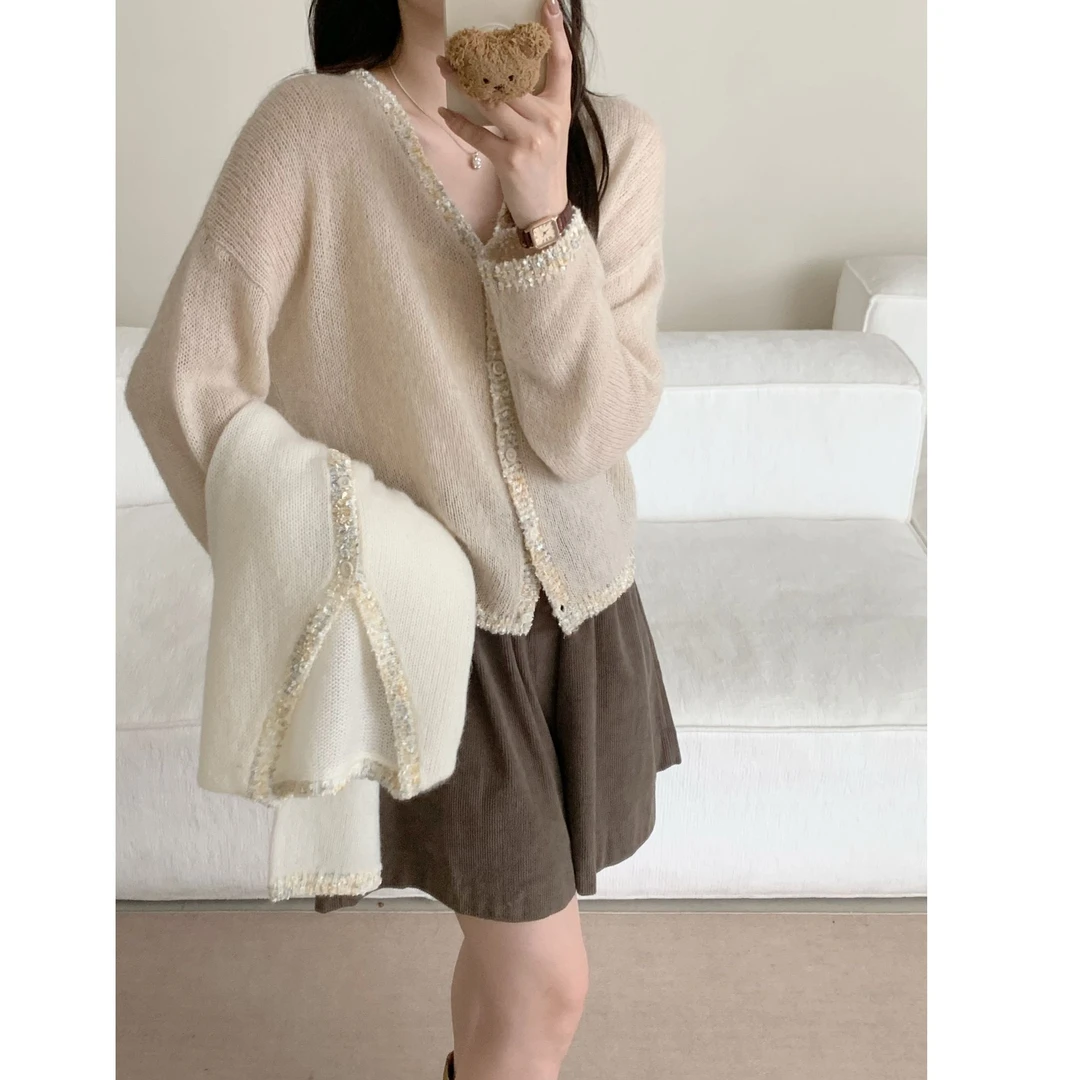 【全场焦点】撞色设计优雅圆领蓬松柔软针织时尚百搭毛衣女02-9386