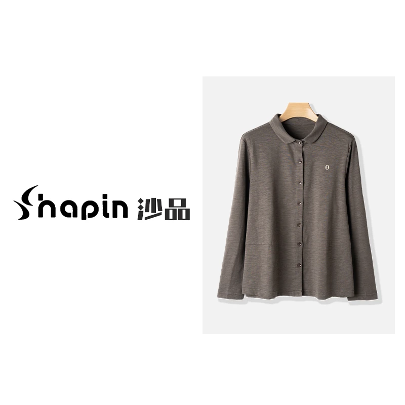 简约O字标娃娃领纯色百搭衬衫秋冬新款时尚纽扣衬衣女FMD241902